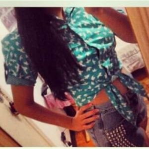 Acqua Birds Shirt Cropped Tie Front